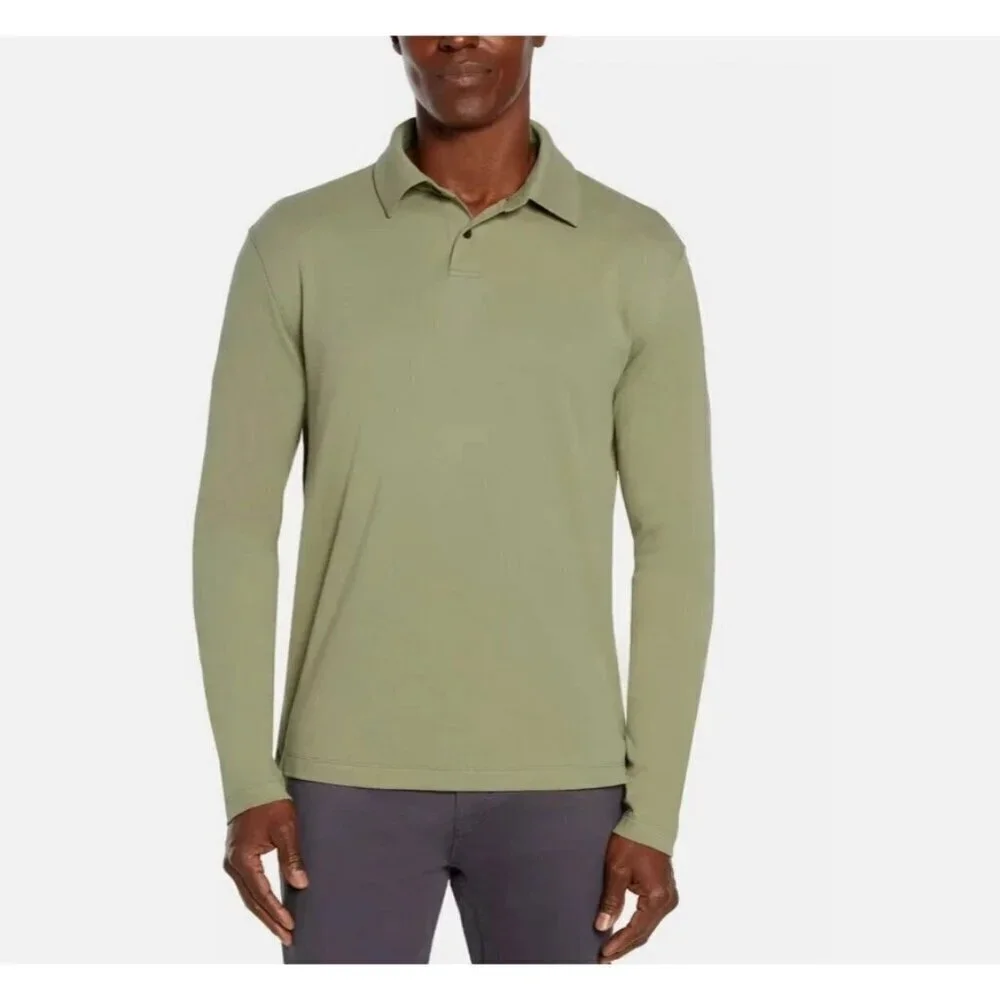 NEW Banana Republic Men's S Long Sleeve Luxe Touch Polo Shirt Green Cotton
